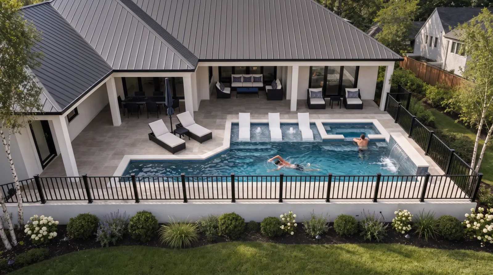 A fictional household swimming and relaxing together in the envisioned pool